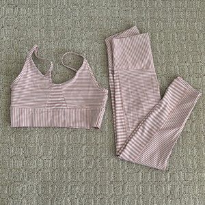 DYI pink and white workout set. Size small leggings and medium sports bra.